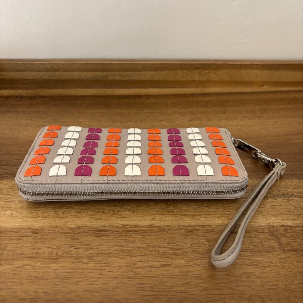Fossil Marlow Gray Orange Purple White Patchwork Zip Around Clutch Wallet - Picture 4 of 8